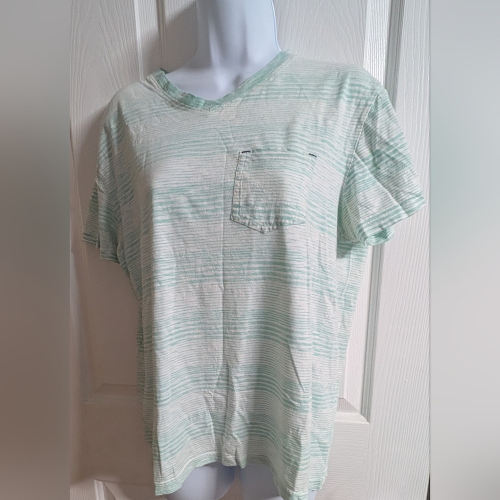 Sunday Work Clothes Mint Green Striped Women's Shirt Sz: M